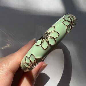 Mint Green Gold Tone Flower Enamel Hinge Costume Fashion Bangle Bracelet